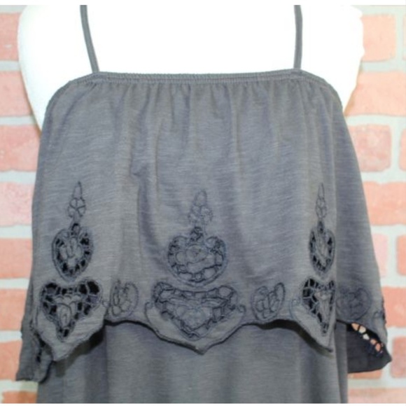 TOPSHOP Charcoal Eyelet Off the Shoulder Dress - Picture 5 of 5